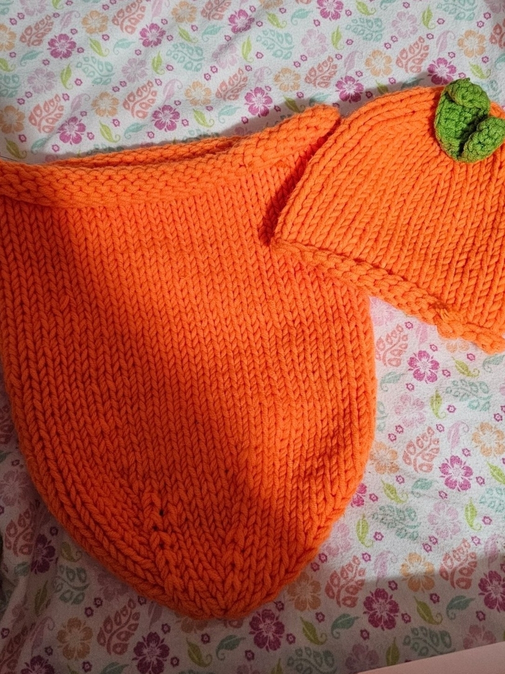 Handmade Crochet Pumpkin Baby Photo Prop Set - Swaddle Sack & Hat (Like New)